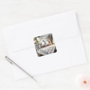 Cottagecore Lovebird Floral Quilt Scene Square Sticker