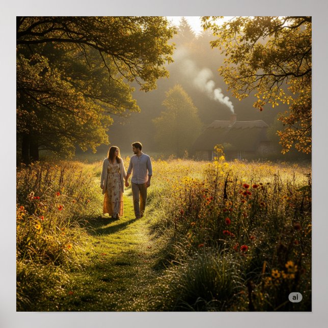 Cottagecore Meadow Walk Poster (Front)