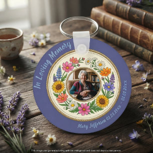 Cottagecore Memorial Celebration of Life Photo Key Ring
