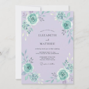 Cottagecore Mint Periwinkle Peony Wedding Invitation