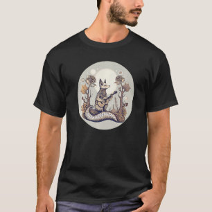 Cottagecore Moon Fox Playing Acoustic Guitar T-Shirt
