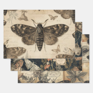Cottagecore Moon Moth Gothic Garden Wrapping Paper Sheet