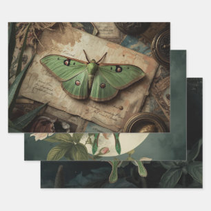 Cottagecore Moon Moth Gothic Moon Moth Nocturne Wrapping Paper Sheet
