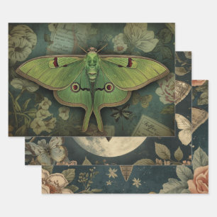 Cottagecore Moon Moth Gothic Moon Moth Nocturne Wrapping Paper Sheet