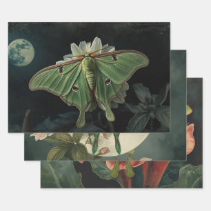 Cottagecore Moon Moth Gothic Moon Moth Nocturne Wrapping Paper Sheet