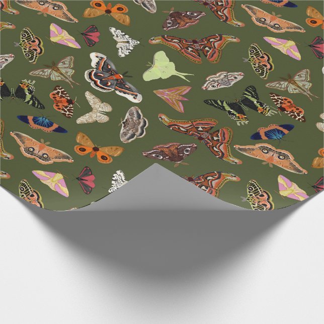 Cottagecore Moth Green Wrapping Paper (Corner)