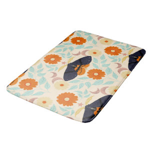 Cottagecore Moth Pattern Art Retro Floral Design Bath Mat