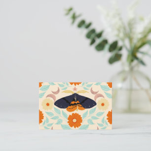 Cottagecore Moth Pattern Art Retro Floral Design Business Card