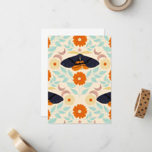 Cottagecore Moth Pattern Art Retro Floral Design Card
