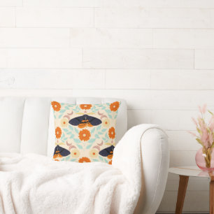Cottagecore Moth Pattern Art Retro Floral Design Cushion