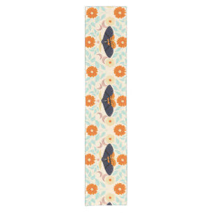 Cottagecore Moth Pattern Art   Retro Floral Design Short Table Runner