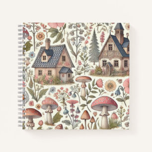 Cottagecore Mushroom and Floral Pattern Notebook