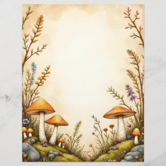 Cottagecore Mushroom and Wildflower Stationery Bor Custom Letterhead