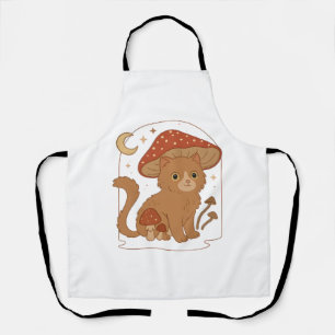 Cottagecore Mushroom Cat with Hat – Cute Vintage G Apron
