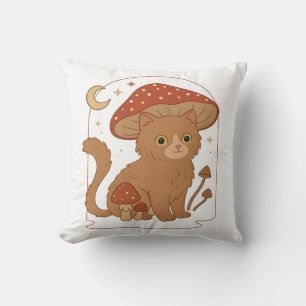 Cottagecore Mushroom Cat with Hat � Cute Vintage G Cushion