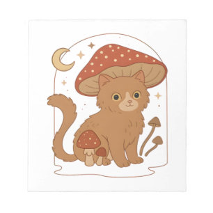 Cottagecore Mushroom Cat with Hat – Cute Vintage G Notepad