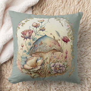 Cottagecore Mushroom Floral Throw Pillow