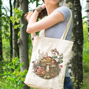 Cottagecore Mushroom & Floral Tote Bag