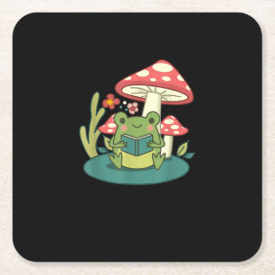 Cottagecore Mushroom Forest Toad Goblincore Mycolo Square Paper Coaster