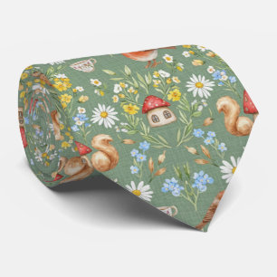Cottagecore Mushroom & Wildflower  Tie