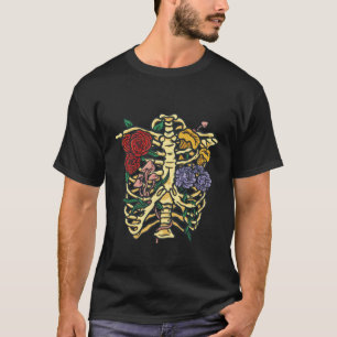 Cottagecore Mushrooms Flowers Skeleton Roses Rib C T-Shirt
