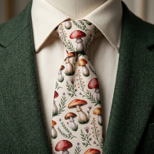 Cottagecore Mushrooms Pattern Tie