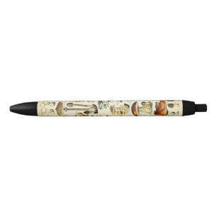 Cottagecore Mushrooms Vintage Naturalist Blue Ink Pen