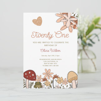Cottagecore Mushrooms & Wildflowers Birthday Invitation