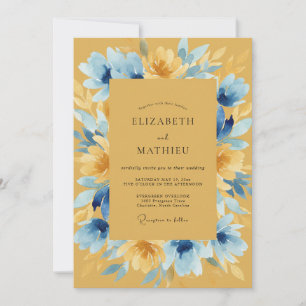 Cottagecore Mustard Azure Wildflower Wedding Invitation