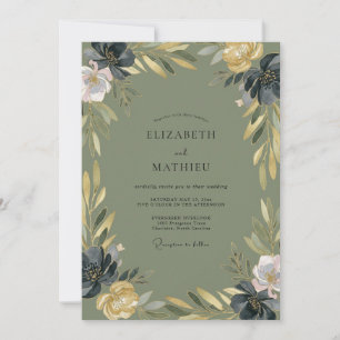 Cottagecore Olive Midnight Blossom Wedding Invitation