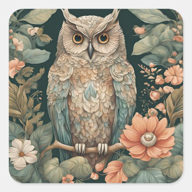 Cottagecore Owl Cute Square Sticker (Front)