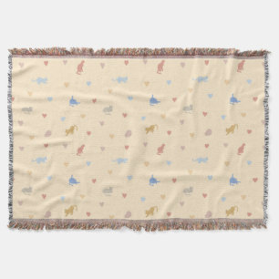 Cottagecore Pastel Cozy Cats & Hearts Throw Blanket