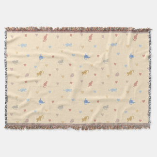 Cottagecore Pastel Cozy Cats & Hearts Throw Blanket