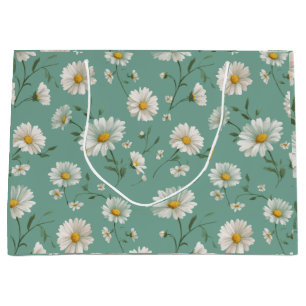 Cottagecore Pastel Daisy Mint Floral Pattern Large Gift Bag
