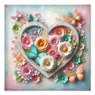 Cottagecore Pastel Floral Butterfly Heart Photo Print