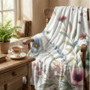 Cottagecore Pastel Floral  Fleece Blanket