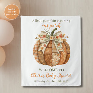 Cottagecore Patchwork Pumpkin Baby Shower Backdrop Tapestry