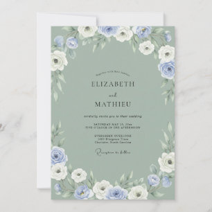 Cottagecore Periwinkle Celadon Peony Wedding Invitation