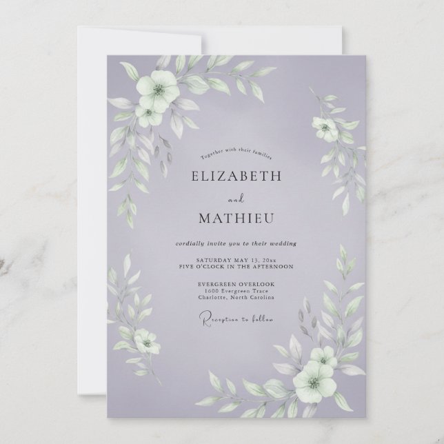 Cottagecore Periwinkle Leafy Wedding Invitation (Front)