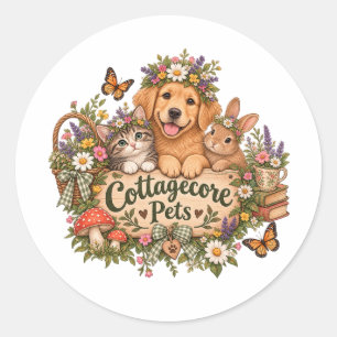Cottagecore Pets – Whimsical Floral Animal Garden Classic Round Sticker
