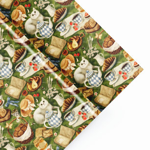 Cottagecore Picnic Cat Watercolor Pattern Wrapping Paper