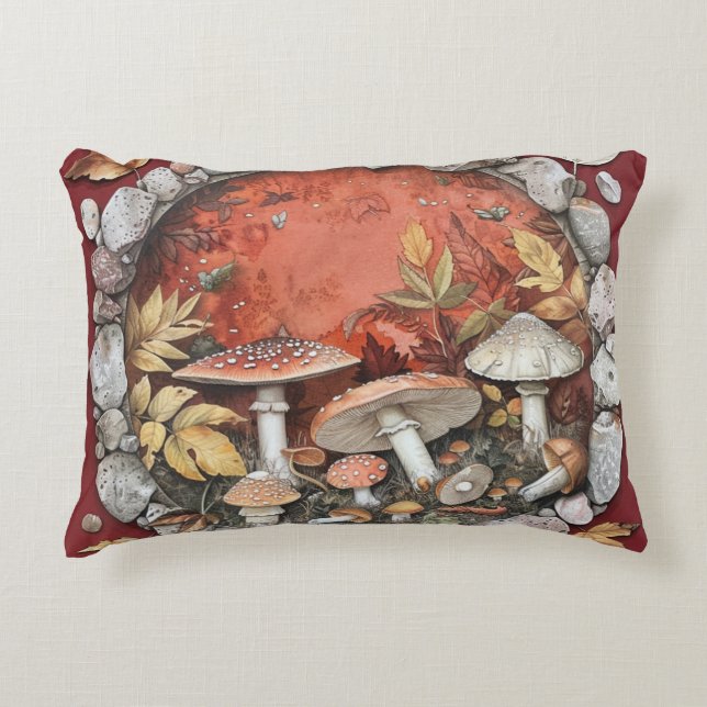Cottagecore Pillow with Mushrooms (Front)
