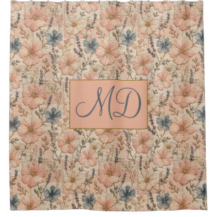 Cottagecore Pink Blue Floral Soft Bath Decor Shower Curtain
