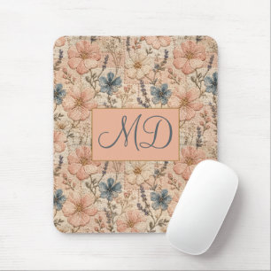 Cottagecore Pink Blue Floral Soft Desk Aesthetic Mouse Mat