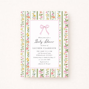 Cottagecore Pink Bow Floral Baby Shower Invitation