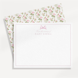 cottagecore Pink Bow Roses Nursery Note Card