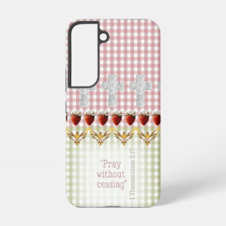 Cottagecore Pink Green Checks Cross Dove Scripture Samsung Galaxy Case