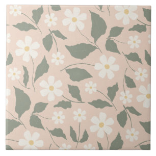Cottagecore Pink & White Daisy Floral Botanical Tile