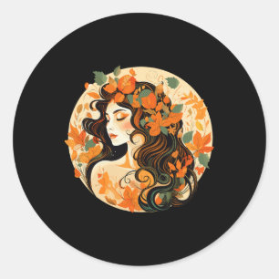 Cottagecore Pumpkin Fall Woman Graphic Classic Round Sticker