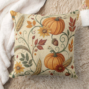 Cottagecore Pumpkin Patch Autumn Pattern Cushion